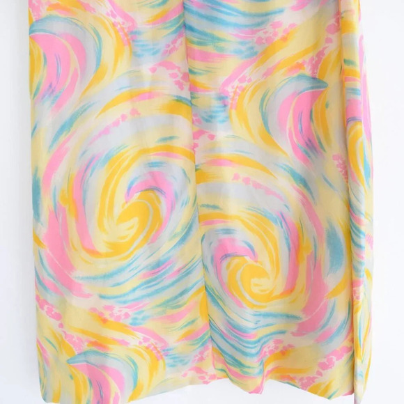 Yellow Teal Pink Tie Dye Sleeveless  Sunset Rainbow Cloud Flowy Maxi Dress M - Picture 11 of 13